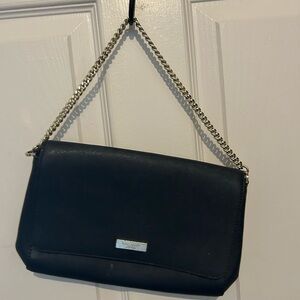 kate spade Black Leather Shoulder Bag with Silver Chain